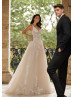 Plunging Neck Beaded Lace Tulle Princess Wedding Dress
